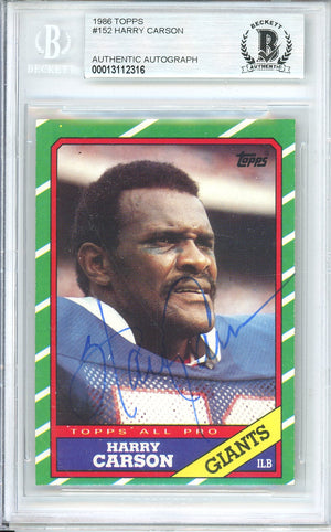 1986 TOPPS FOOTBALL HARRY CARSON #152 GIANTS HOF AUTOGRAPH BGS AUTHENTIC