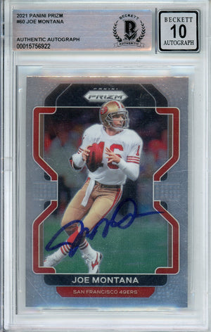 2021 PANINI PRIZM JOE MONTANA #60 HOF 49ERS 4-TIME SUPER BOWL CHAMP BECKETT AUTOGRAPH