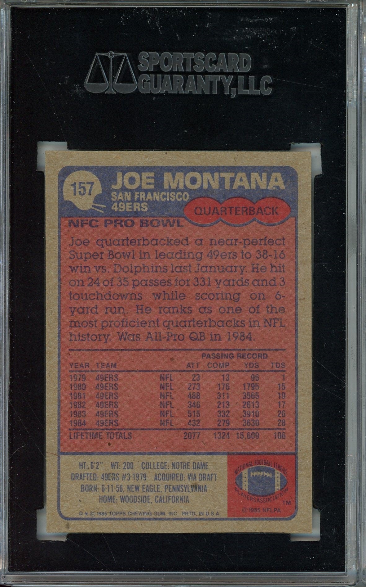 1985 TOPPS JOE MONTANA AUTO CARD SGC AUITHENTIC