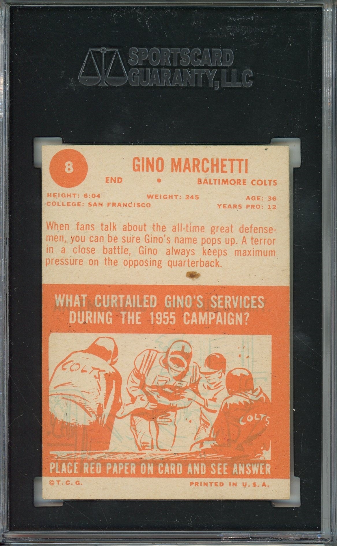 1963 TOPPS GINO MARCHETTI AUTO CARD SGC AUTHENTIC (083)