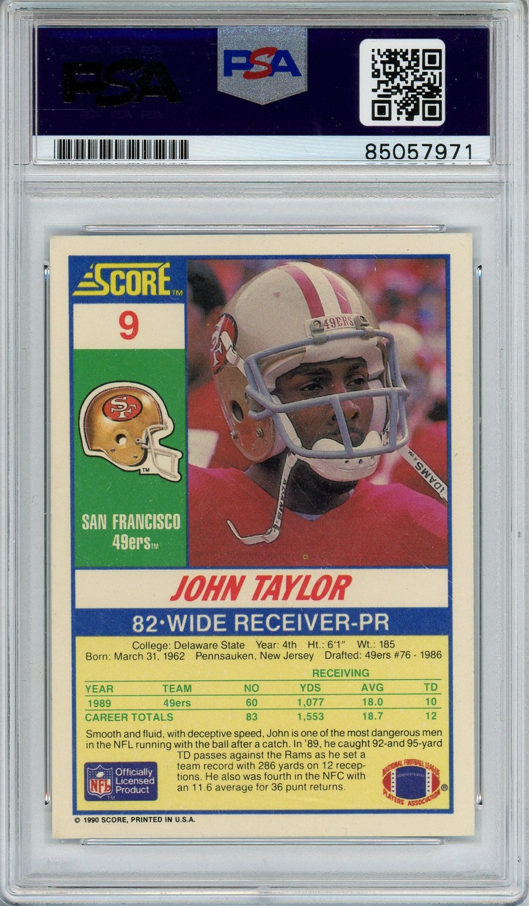 1989 PRO SET JOHN TAYLOR RC ROOKIE AUTO CARD PSA DNA (7972)