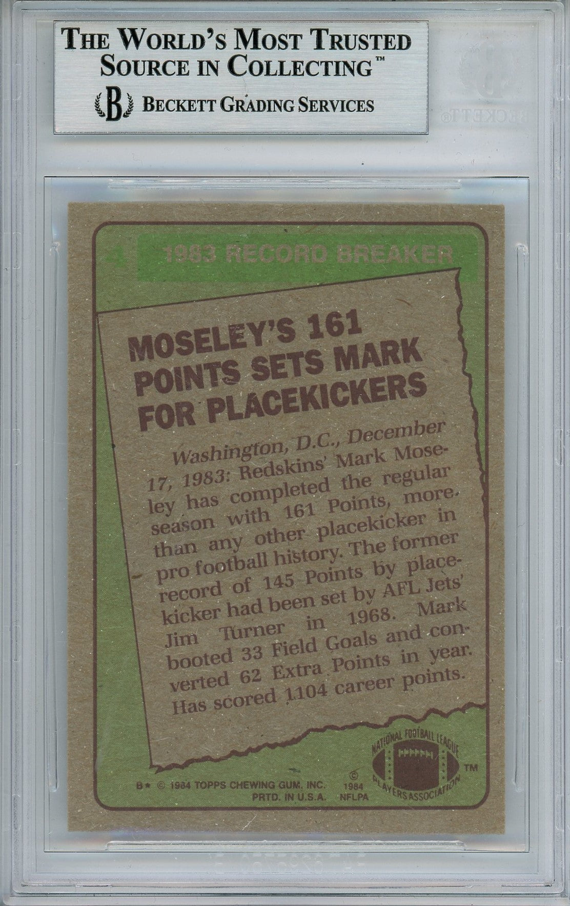 1984 TOPPS MARK MOSELEY 1983 RECORD BREAKER AUTO CARD BAS (9986)