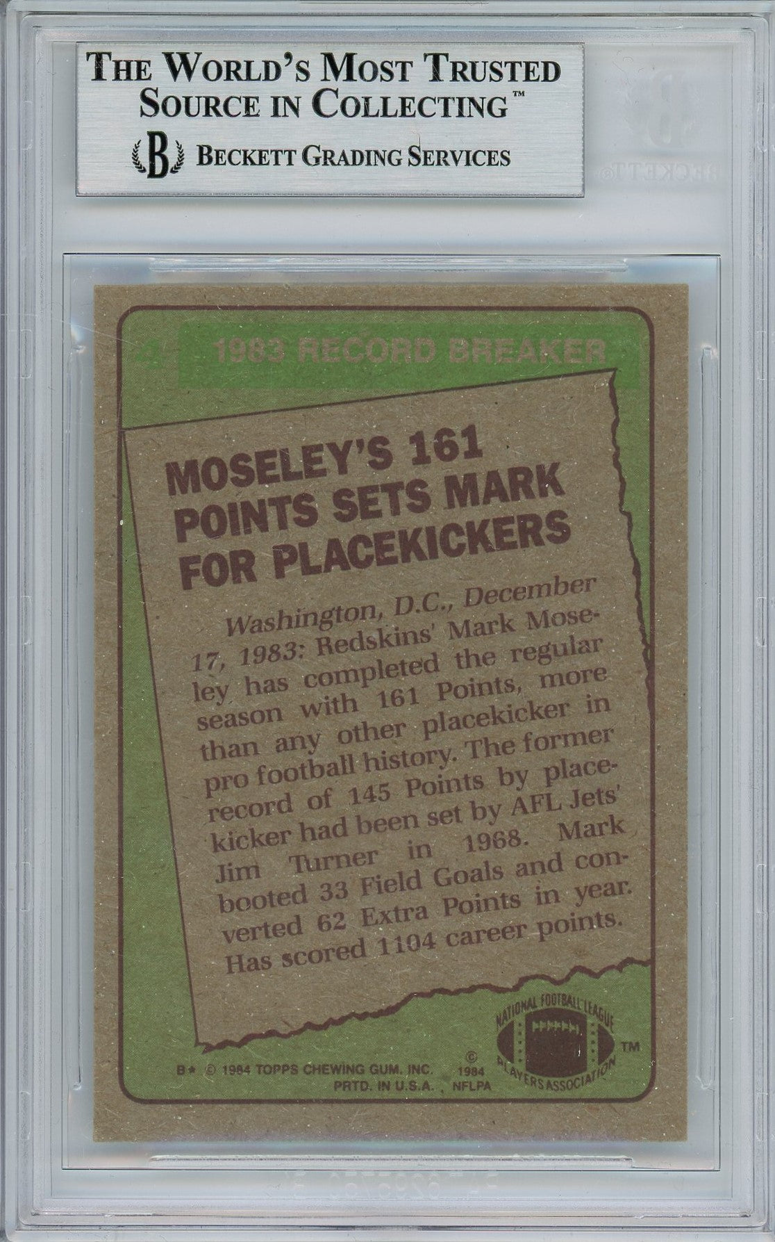 1984 TOPPS MARK MOSELEY 1983 RECORD BREAKER AUTO CARD BAS (9987)