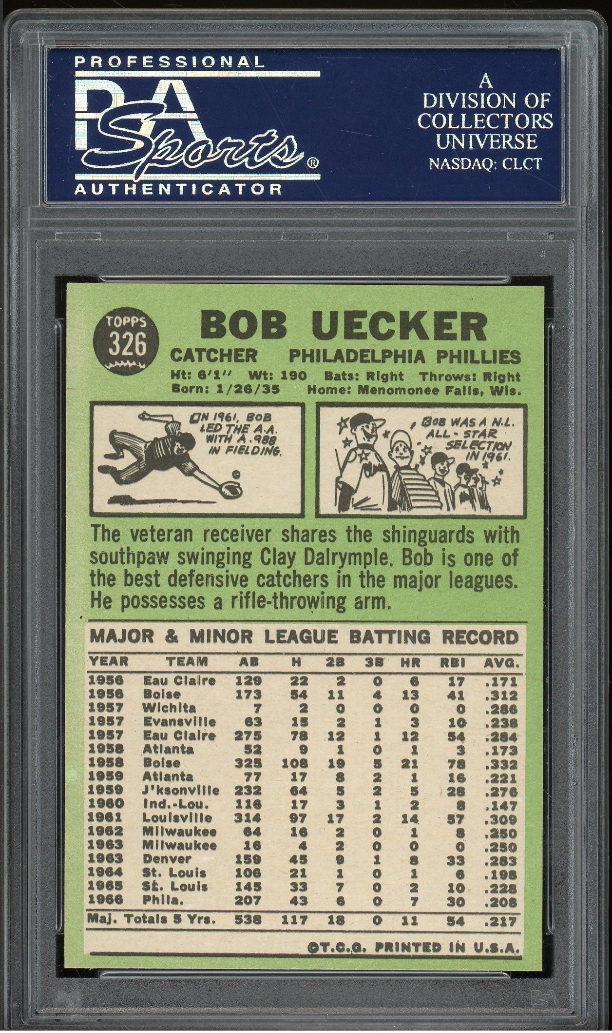 1967 Topps #326 Bob Uecker - PSA 10 (POP 5)