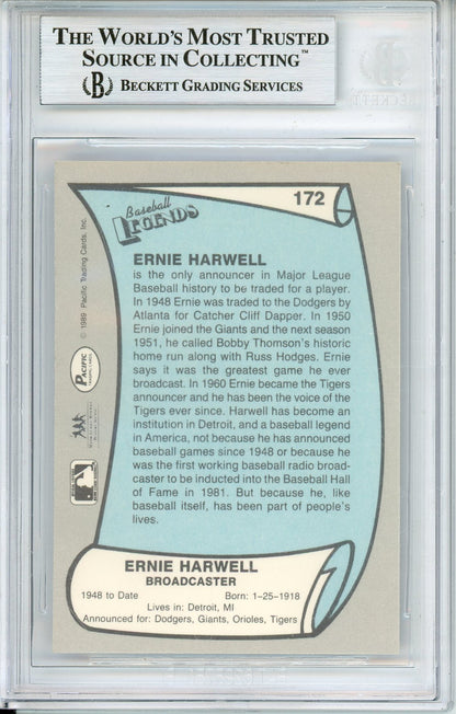 1989 PACIFIC LEGENDS II ERNIE HARWELL #172 AUTOGRAPH BECKETT