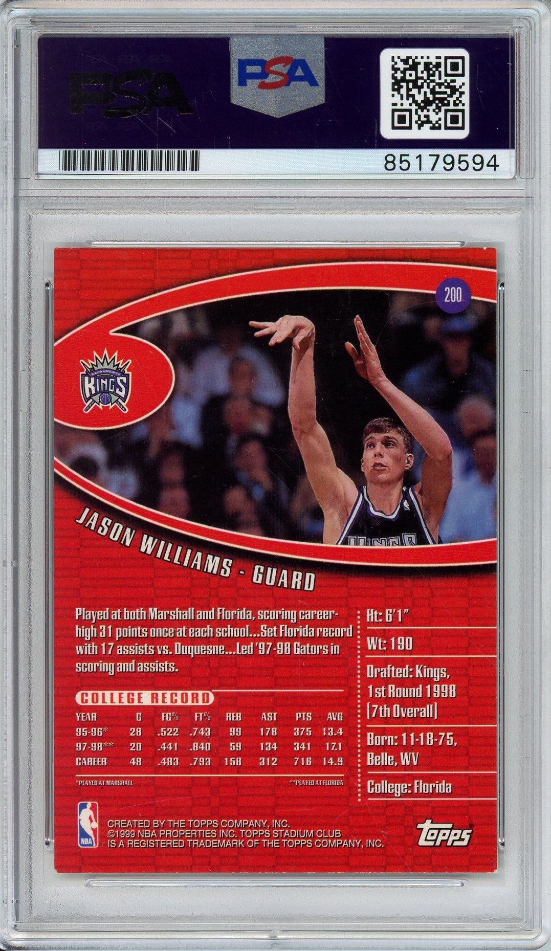 1998 STADIUM CLUB JASON WILLIAMS AUTO ROOKIE RC PSA DNA (9594)