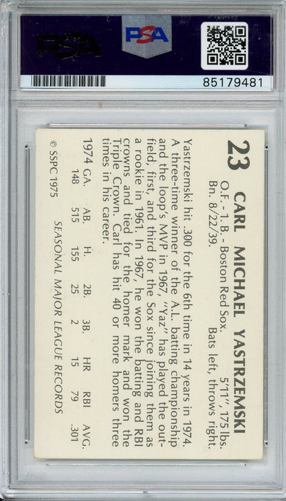 1975 SSPC CARL YASTRZEMSKI AUTO CARD PSA DNA (9481)