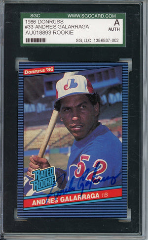 1986 DONRUSS ANDRES GALARRAGE #33 ROOKIE CARD EXPOS HOF AUTO SGC AUTHENTIC