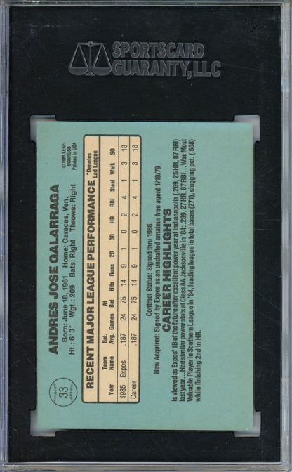1986 DONRUSS ANDRES GALARRAGE #33 ROOKIE CARD EXPOS HOF AUTO SGC AUTHENTIC