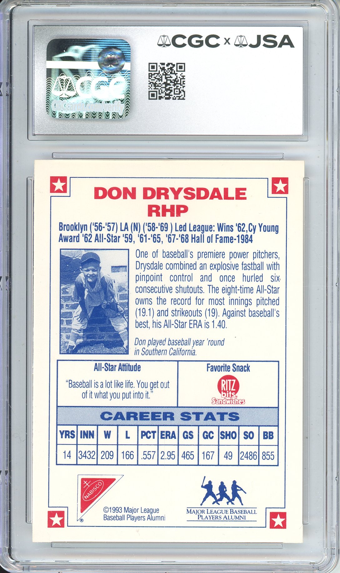 1993 NABISCO ALL-STAR AUTOGRAPHS DON DRYSCALE AUTO CGC/JSA AUTHNTIC 3.5 AUTO GRADE 10