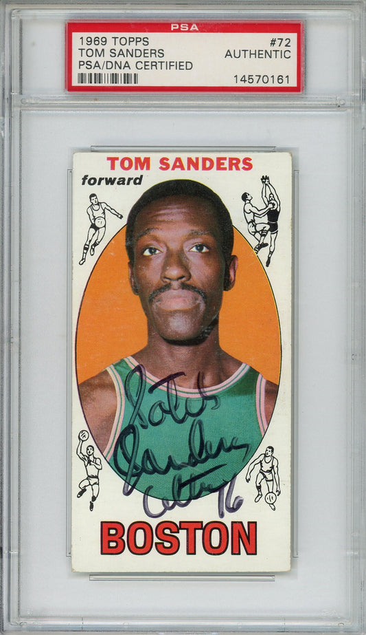1969 TOPPS TOM SATCH SANDERS AUTO ROOKIE CARD RC PSA DNA (0161)