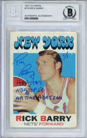 1971-72 TOPPS RICK BARRY #170 ROOKIE CARD HALL OF FAME AUTO 1 OF 1 INSCRIPTION BGS AUTHENTIC