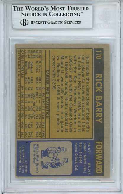 1971-72 TOPPS RICK BARRY #170 ROOKIE CARD HALL OF FAME AUTO 1 OF 1 INSCRIPTION BGS AUTHENTIC