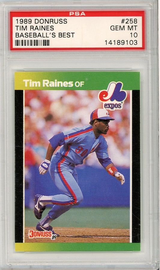 1989 DONRUSS BASEBALL TIME RAINES #258 BASEBALL'S BEST PSA 10 EXPOS