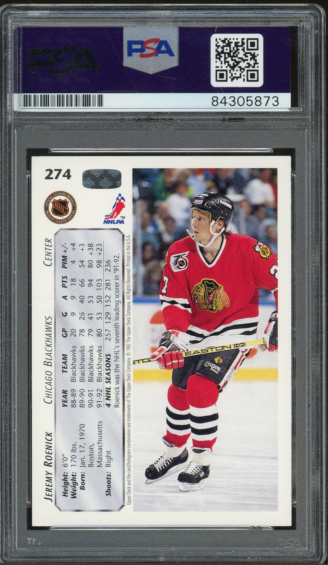 1992 Upper Deck #274 Jeremy Roenick Auto - PSA/DNA (5873)