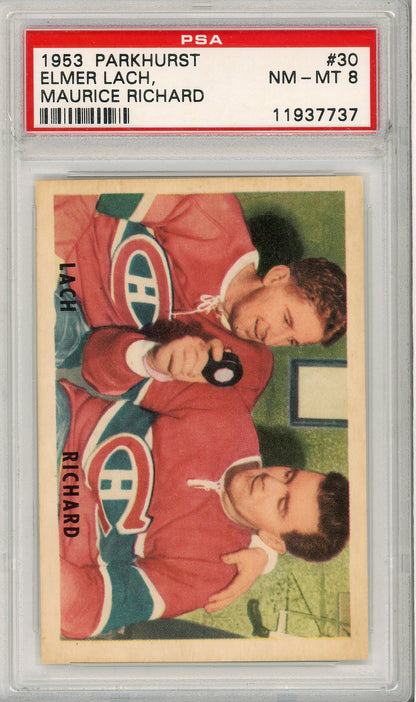 1953 PARKHURST ELMER LACH MAURICE RICHARD #30 PSA 8