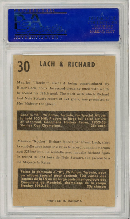 1953 PARKHURST ELMER LACH MAURICE RICHARD #30 PSA 8