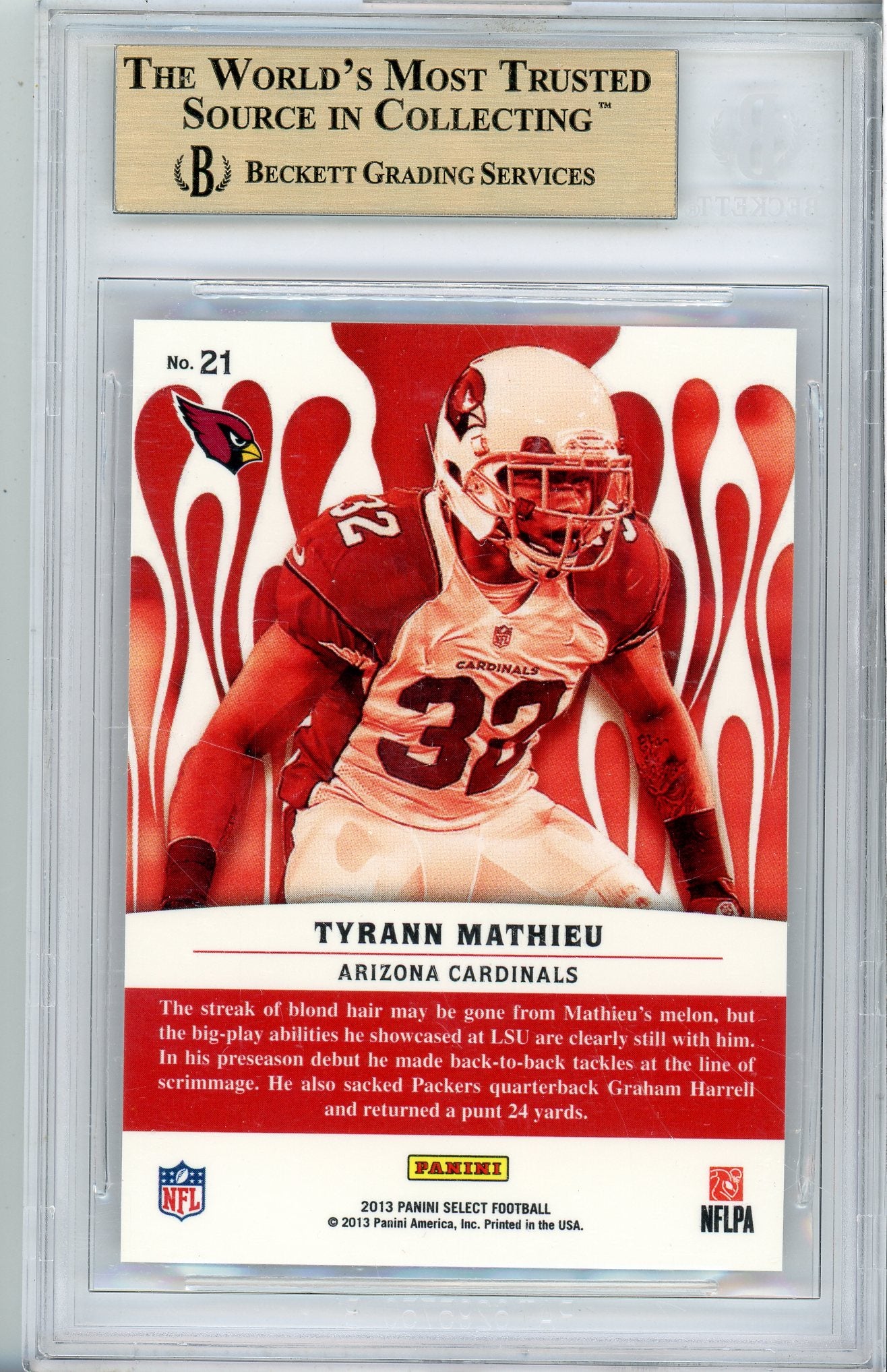 2013 PANINI SELECT TYRANN MATHIEU #21 RED HOT ROOKIES BGS PRISTINE 10