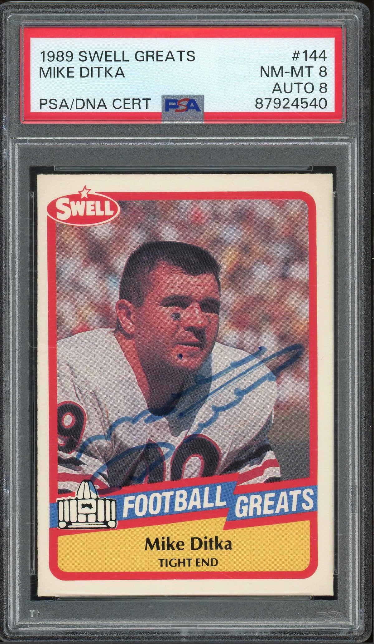 1989 Swell Greats Mike Ditka #144 Auto - PSA 8/Auto 8