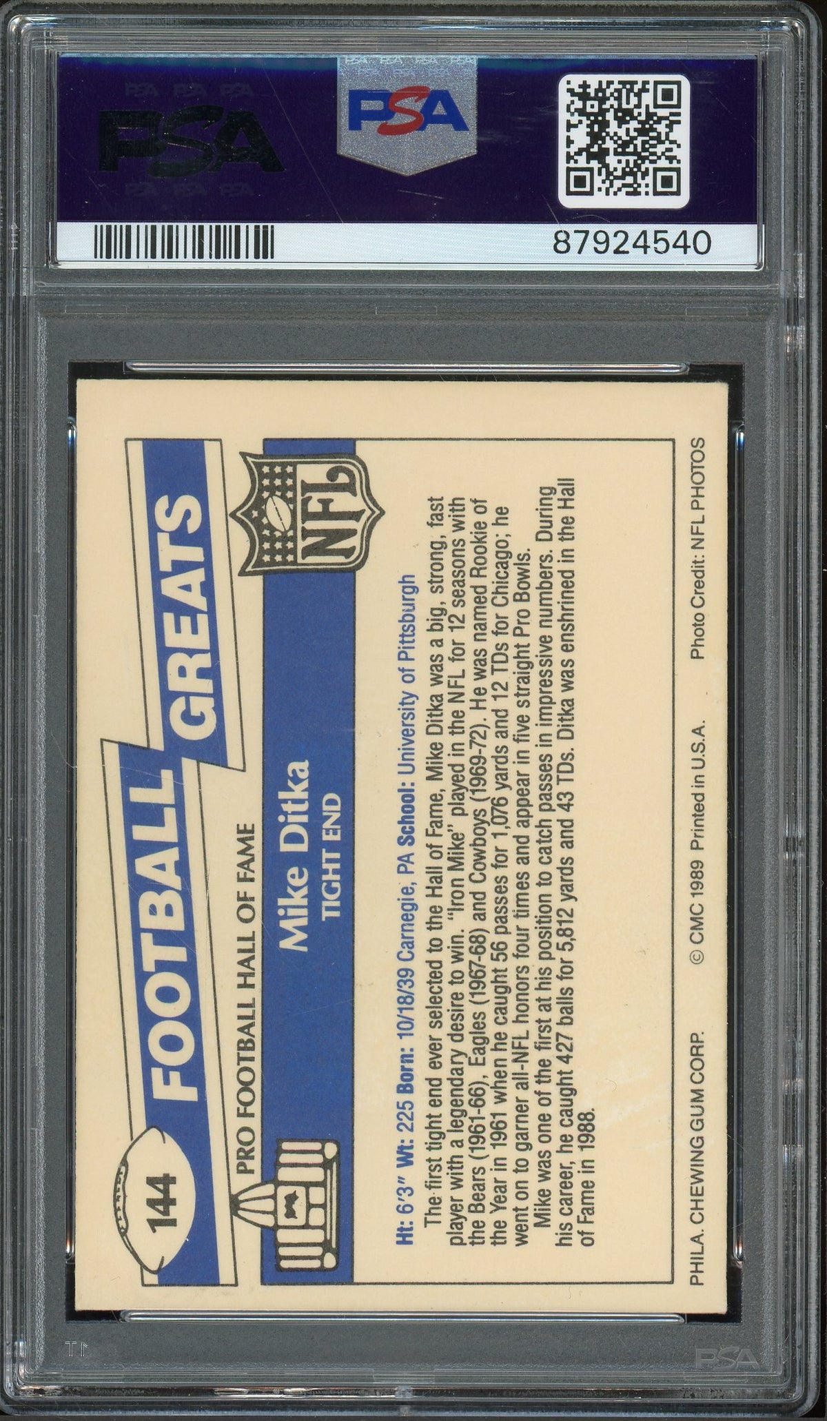 1989 Swell Greats Mike Ditka #144 Auto - PSA 8/Auto 8