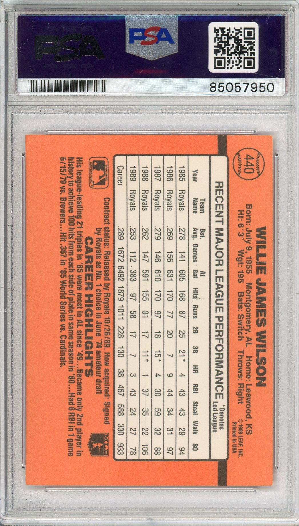 1989 DONRUSS WILLIE WILSON #440 ROYALS HOF WORLD SERIES CHAMP AUTOGRAPH PSA/DNA