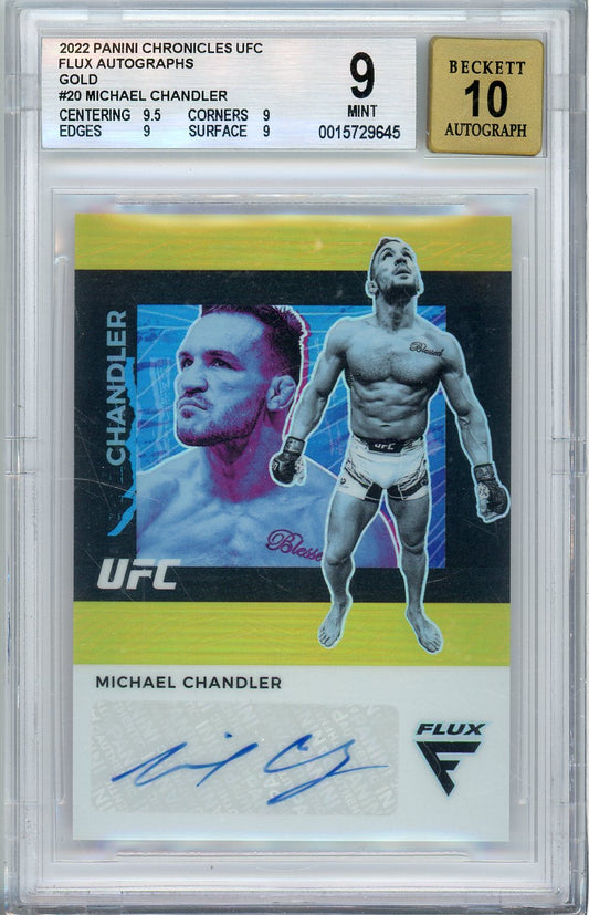 2022 PANINI CHRONICLES MICHAEL CHANDLER #20 FLUX GOLD AUTO #/10 BGS 9 AUTO 10
