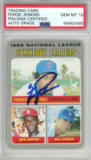 1970 TOPPS FERGIE JENKINS #71 HOF CUBS AUTOGRAPH PSA/DNA AUTO GRADE GEM MT 10