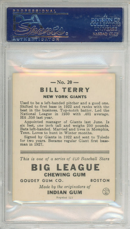 1983 GOUDEY BILL TERRY #20 HOF NEW YORK GIANTS AUTOGRAPH PSA/DNA