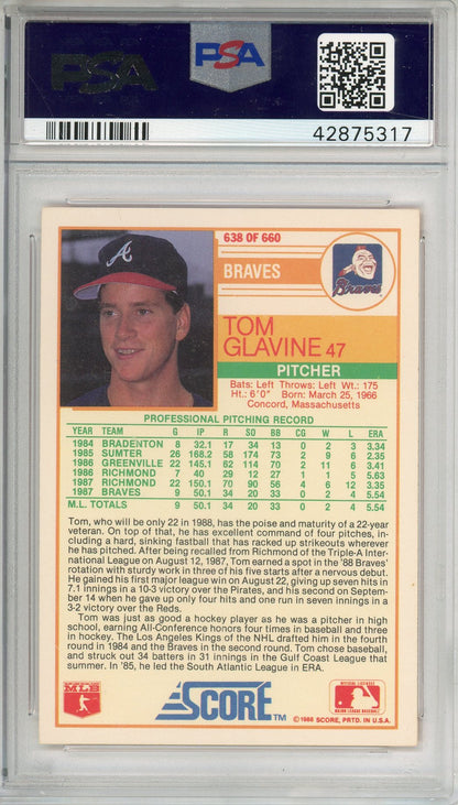 1988 SCORE TOM GLAVINE #638 ROOKIE HOF BRAVES AUTOGRAPH PSA/DNA