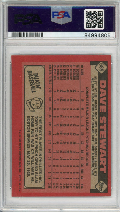 1986 TOPPS DAVE STEWART #689 3-TIME WORLD SERIES CHAMP PHILLIES AUTOGRAPH PSA/DNA