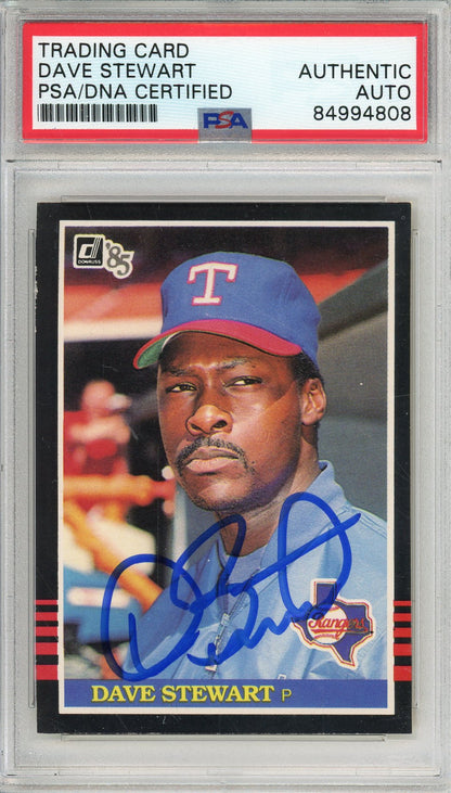1985 DONRUSS DAVE STEWART #343 3-TIME WORLD SERIES CHAMP RANGERS AUTOGRAPH PSA/DNA