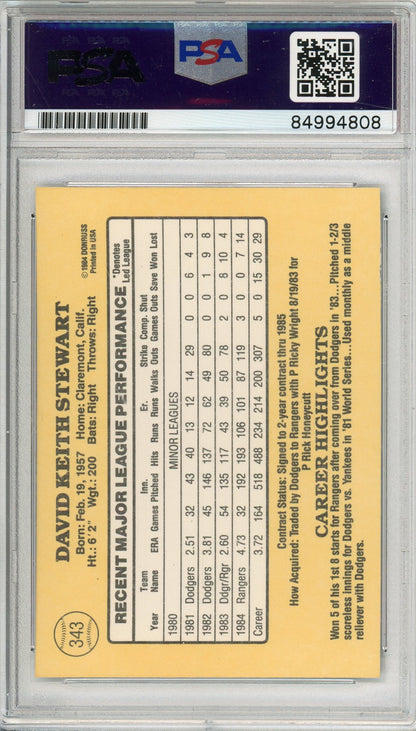 1985 DONRUSS DAVE STEWART #343 3-TIME WORLD SERIES CHAMP RANGERS AUTOGRAPH PSA/DNA