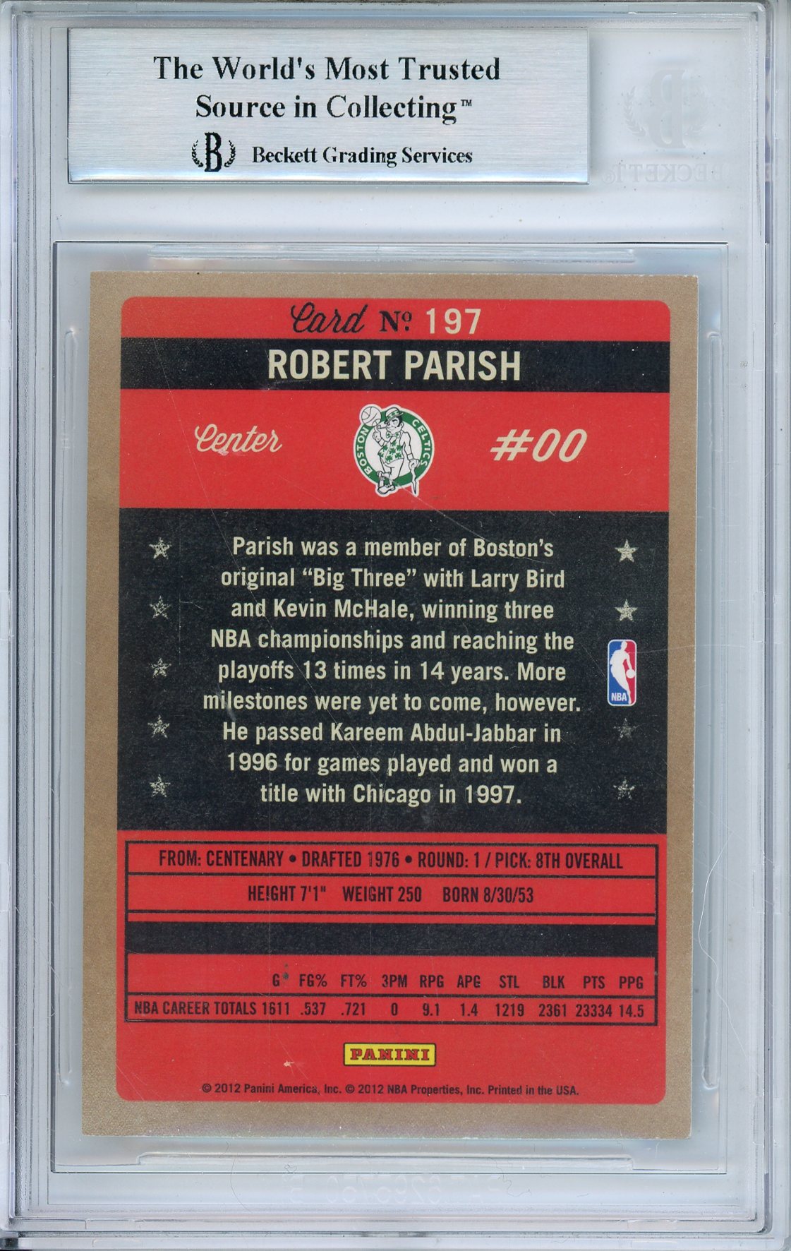 2011-12 PANINI PAST & PRESENT ROBERT PARISH #197 HOF AUTOGRAPH BECKETT