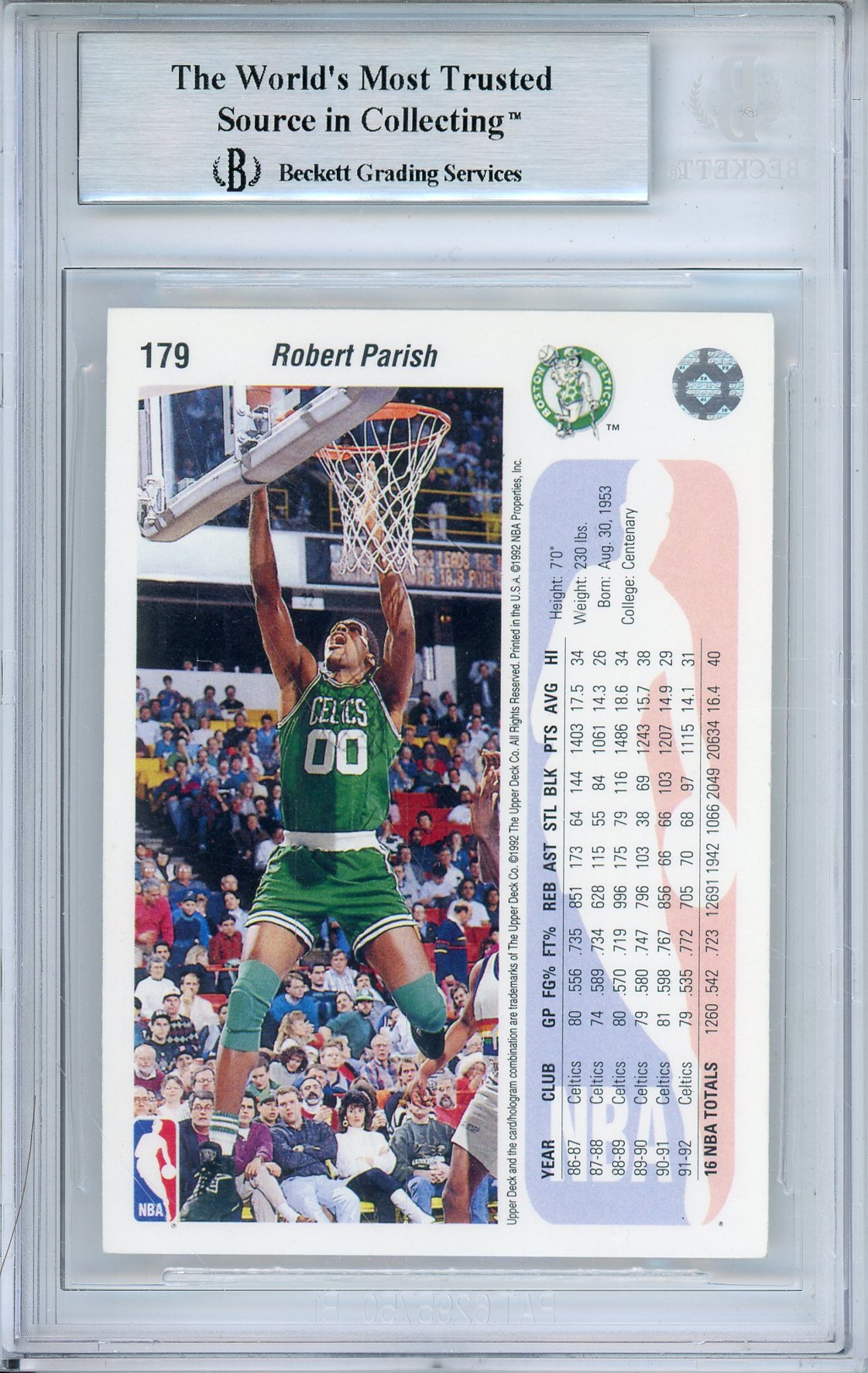 1992-93 UPPER DECK ROBERT PARISH #179 HOF AUTOGRAPH BECKETT