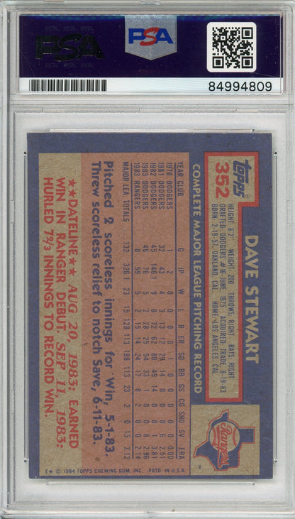 1984 TOPPS DAVE STEWART #352 WORLD SERIES CHAMP RANGERS AUTOGRAPH PSA/DNA