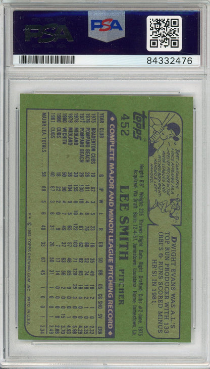 1982 TOPPS LEE SMITH #452 ROOKIE CARD 7-TIME ALL STAR HOF CUBS AUTOGRAPH PSA/DNA