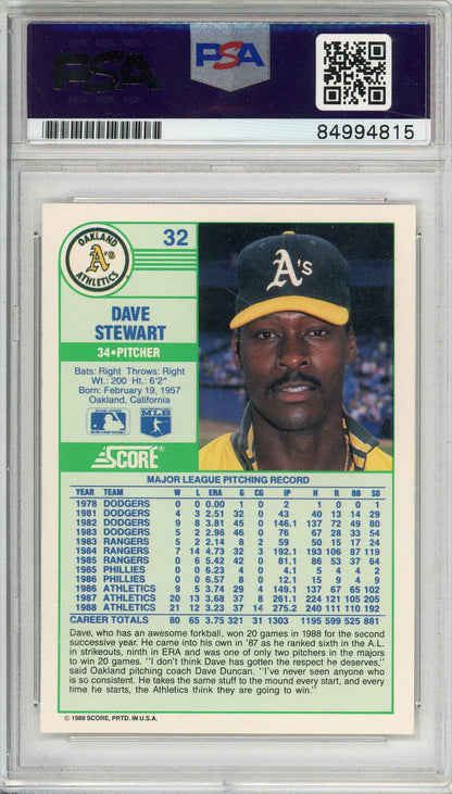 1989 TOPPS DAVE STEWART #32 A'S HOF WORLD SERIES CHAMP AUTOGRAPH PSA/DNA
