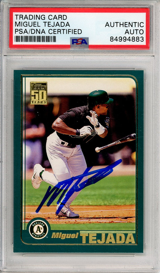 2001 TOPPS BASBALL MIGUEL TEJADA #620 A'S HOF MVP AUTO PSA/DNA