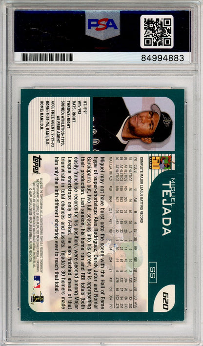 2001 TOPPS BASBALL MIGUEL TEJADA #620 A'S HOF MVP AUTO PSA/DNA