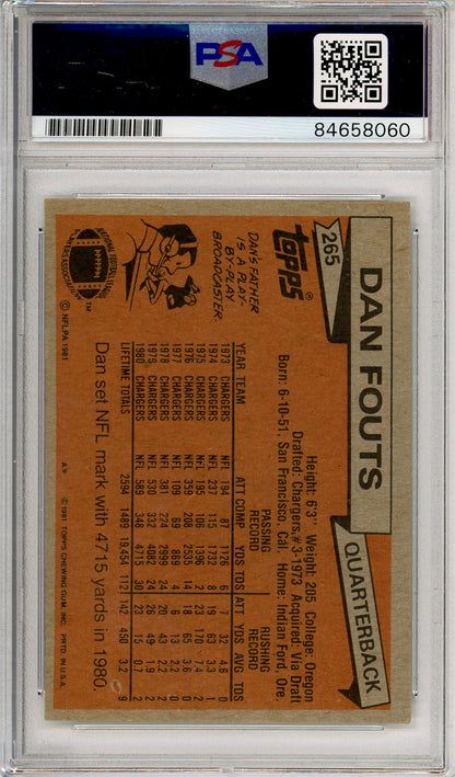 1981 TOPPS BASEBALL DAN FOUTS #265 CHARGERS HOF AUTO PSA/DNA
