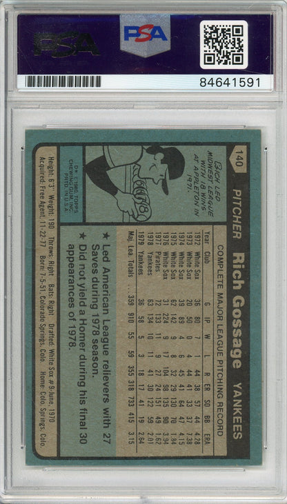 1980 TOPPS "GOOSE" GOSSAGE #140 HOF YANKEES WORLD SERIES CHAMP AUTOGRAPH PSA/DNA