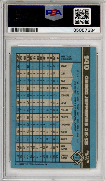 1990 TOPPS BASEBALL GREG JEFFERIES #140 METS HOF AUTO PSA/DNA