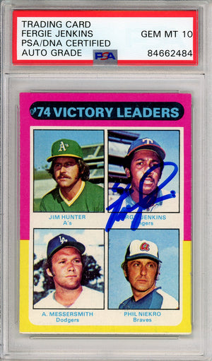 1975 TOPPS BASEBALL FERGIE JENKINS #310 HOF AUTO PSA AUTO GRADE GEM MT 10