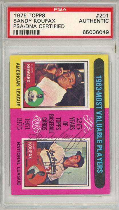 1975 TOPPS SANDY KOUFAX #201 HOF DODGERS 4-TIME WORLD SERIES CHAMP AUTOGRAPH PSA/DNA