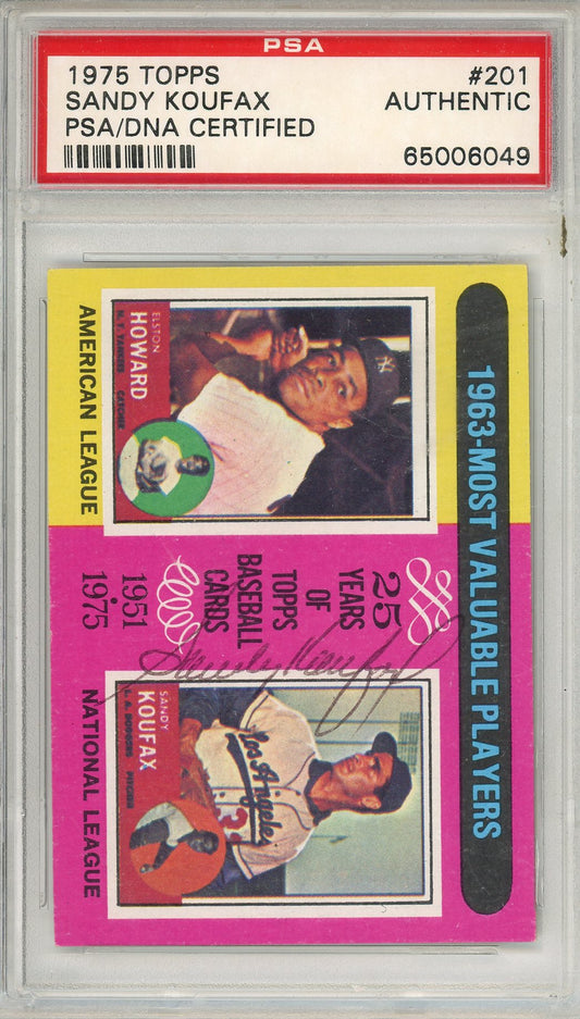 1975 TOPPS SANDY KOUFAX #201 HOF DODGERS 4-TIME WORLD SERIES CHAMP AUTOGRAPH PSA/DNA