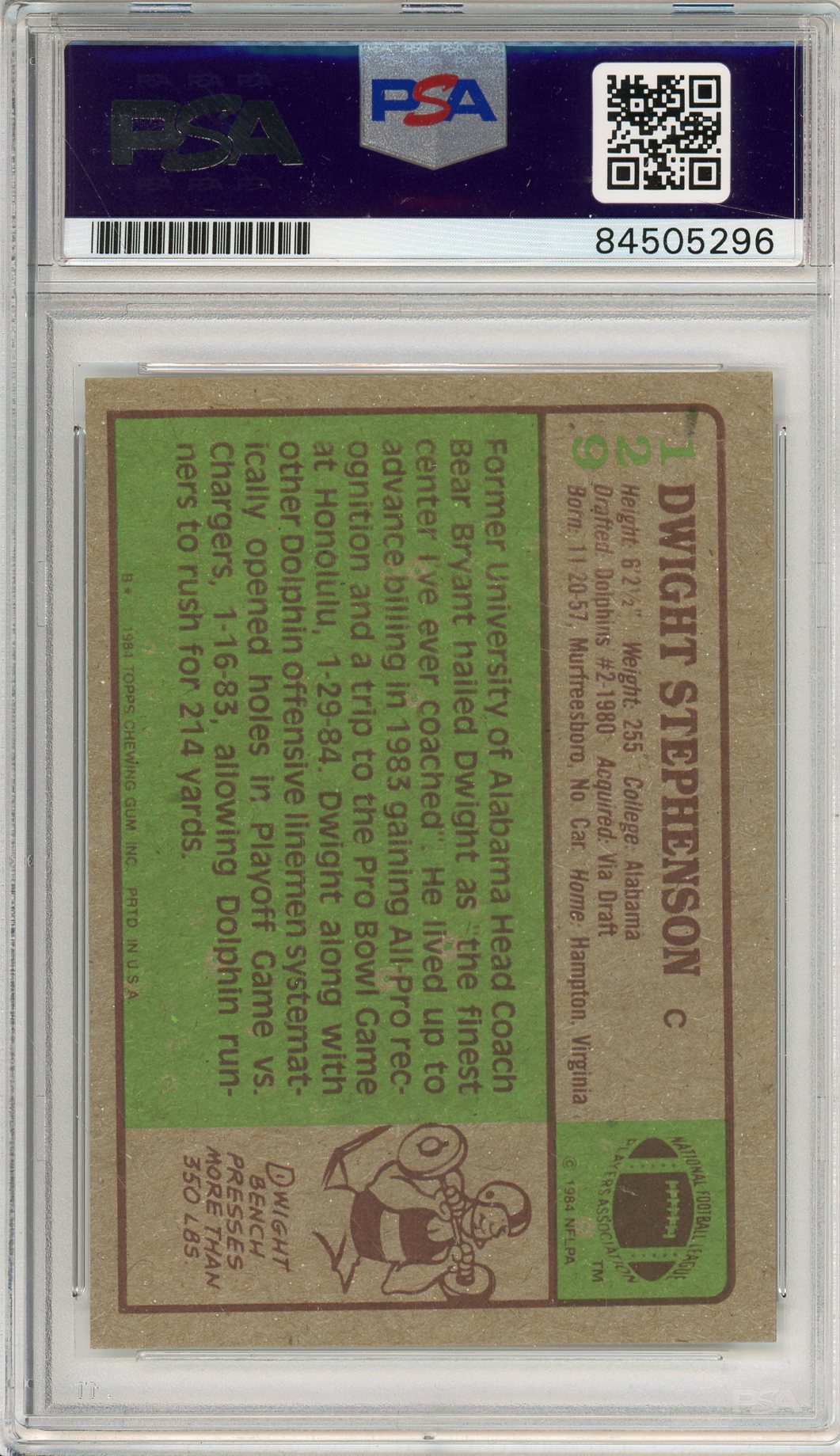 1984 TOPPS DWIGHT STEPHENSON #129 HOF AUTOGRAPH PSA/DNA
