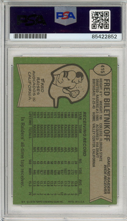 1978 TOPPS FRED BILETNIKOFF #415 HOF AUTOGRAPH PSA/DNA