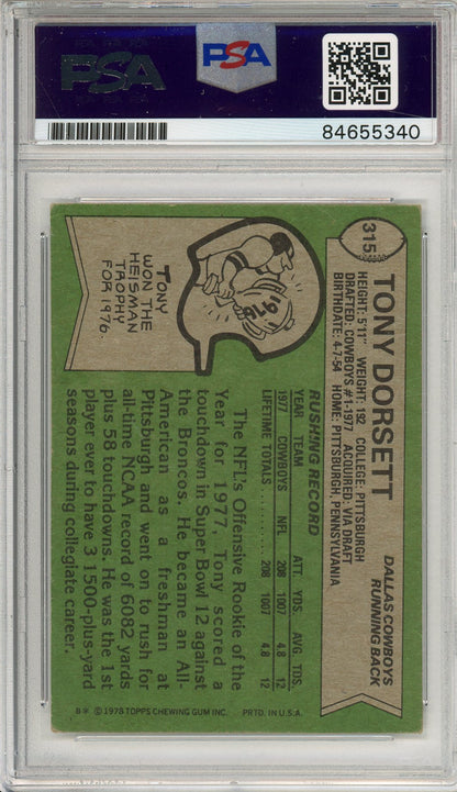 1978 TOPPS TONY DORSETT #315 ROOKIE CARD HOF AUTOGRAPH PSA/DNA