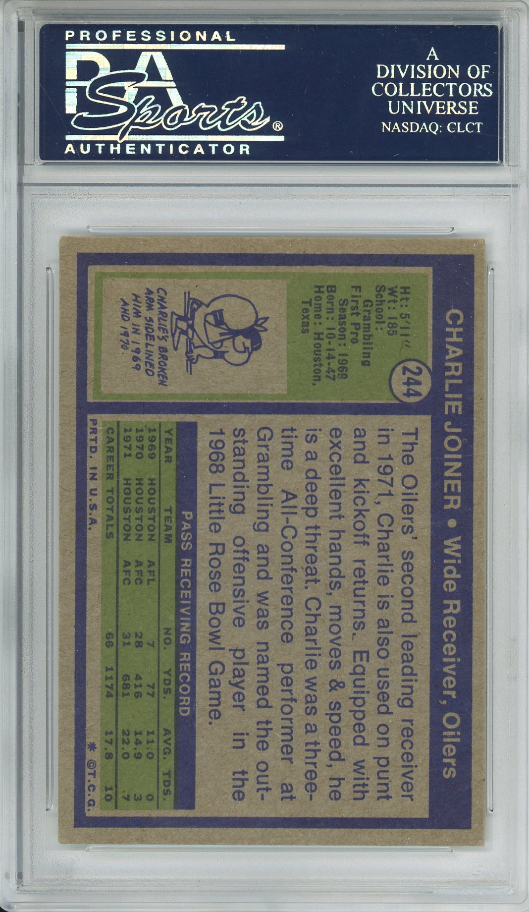 1972 TOPPS FOOTBALL - CHARLIE JOINER #244 CHARGERS ROOKIE HOF AUTOGRAPH PSA/DNA AUTHENTIC AUTO