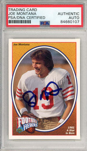 1991 UPPER DECK FOOTBALL HEROES JOE MONTANA #2 HOF AUTOGRAPH PSA/DNA